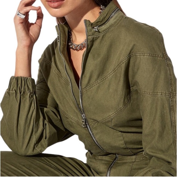 RTA Halima Jumpsuit Utility Zip Front Long Sleeve Tomboy Green Small New Cargo - Picture 4 of 13